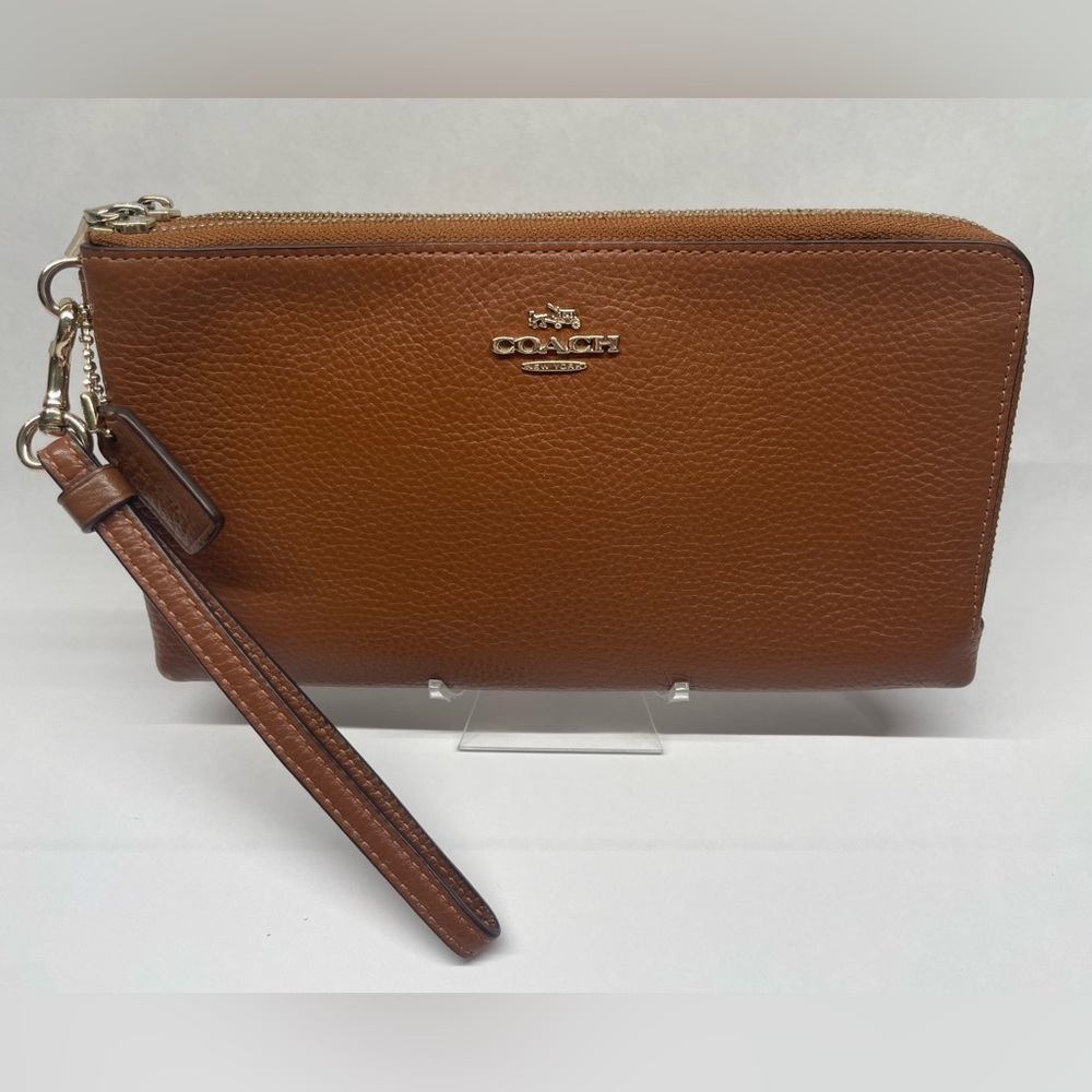 Coach Double Zip Wallet Wristlet – Chestnut Brown Pebbled Leather w/ Tags - Picture 2 of 15